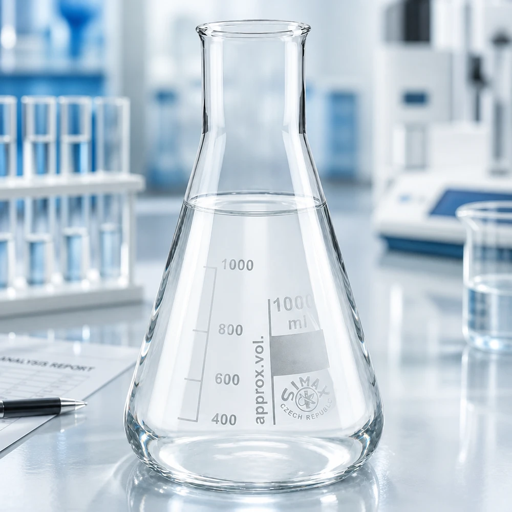 Erlenmeyer 200ml wijde hals borosilicaat met afgeronde rand Erlenmeyer 200 ml met wijde hals en vlakke bodem voor veilig staan op laboratoriumbanken