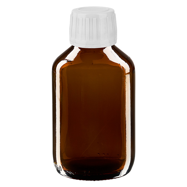 150ml Euro-medicijnfles bruin met witte schroefsluiting VR 150ml Euro-medicijnfles bruin met witte schroefsluiting VR
