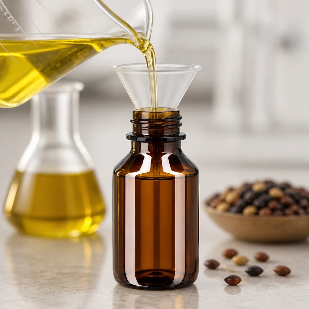 50 ml PET medicijnfles met verstuiver zwart GCMI 28/410 incl. dop transparant, standaard Slanke PET-doseerfles van 50 ml met blauwe schroefdop voor oliën en essences