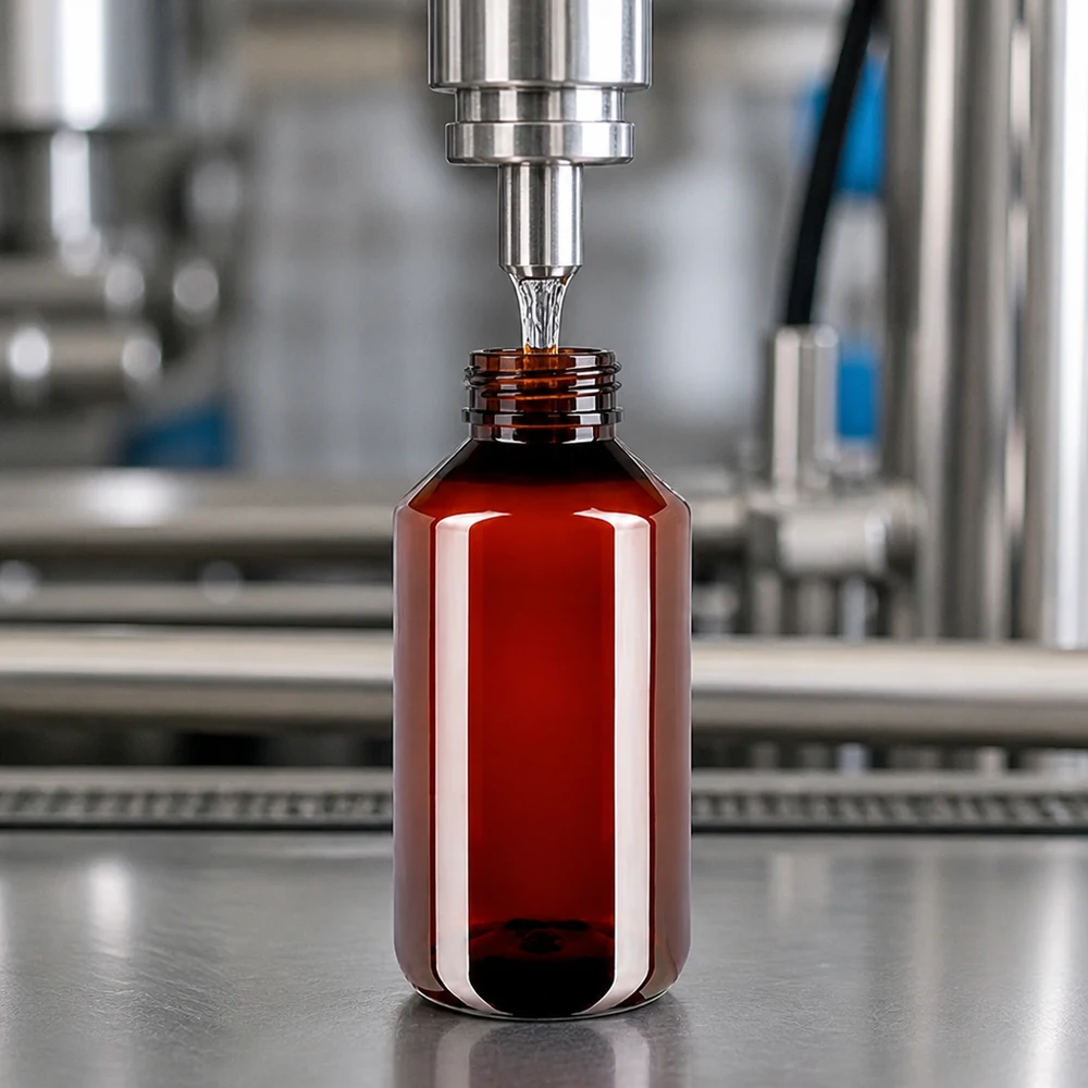 Bruine PET-fles met UV-bescherming van 750 ml, momenteel in productie via een professioneel afvulproces