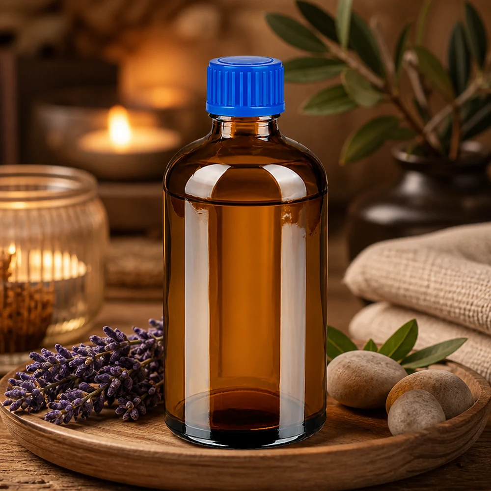 100ml fles 11mm SV blauw STD BrownLine UT18/100 Medicijnfles 100ml van amberkleurig glas met gestandaardiseerde sluiting volgens DIN-norm