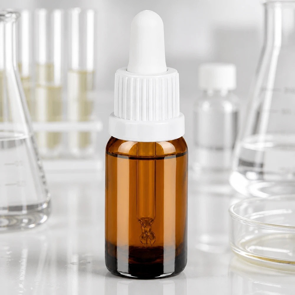 10ml pipetfles wit OV BrownLine UT18/10 10 ml pipetflesje van UV-beschermend amberkleurig glas met witte pipet voor veilig opbergen