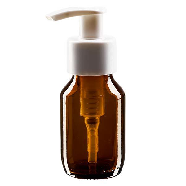 50ml Euro-medicijnfles bruin met witte dispenserpomp 50ml Euro-medicijnfles bruin met witte dispenserpomp