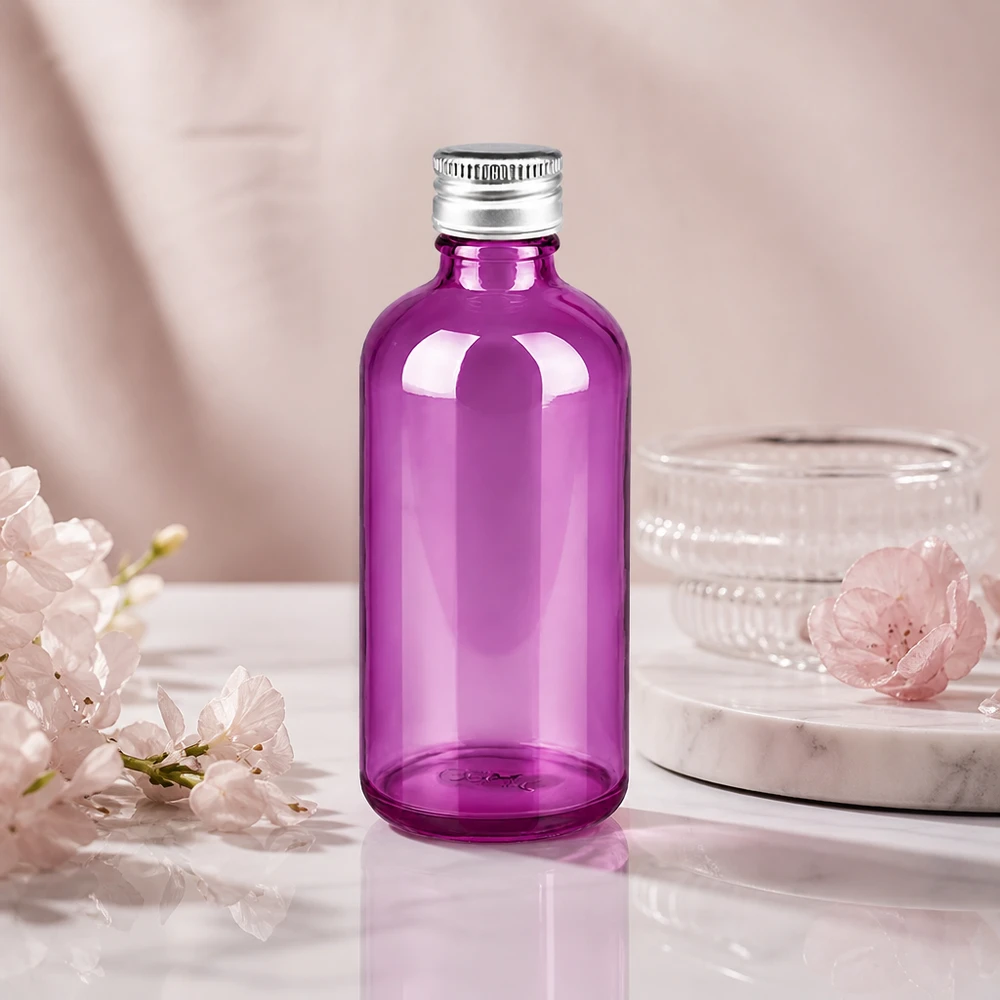 100 ml fles. 11mm schroefdop aluminium-zilver standaard PurpleLine. UT18/100 Professionele 100ml paarse glazen fles met goed sluitende aluminium dop voor apotheken