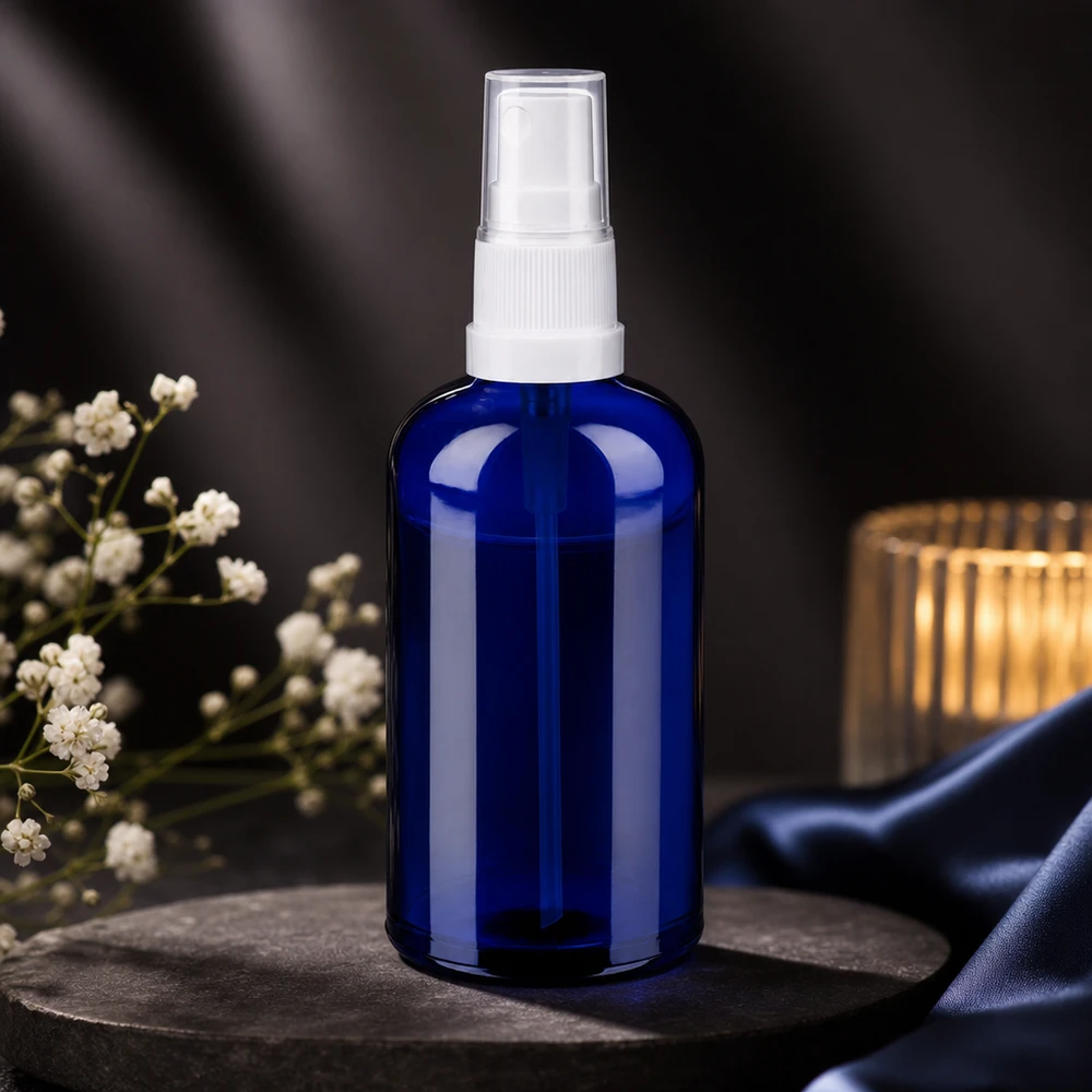 100ml sprayflacon wit/tr. STD BlueLine UT18/100 Hoogwaardige 100 ml sprayflacon met witte verstuiver voor een gelijkmatige verdeling van vloeistoffen