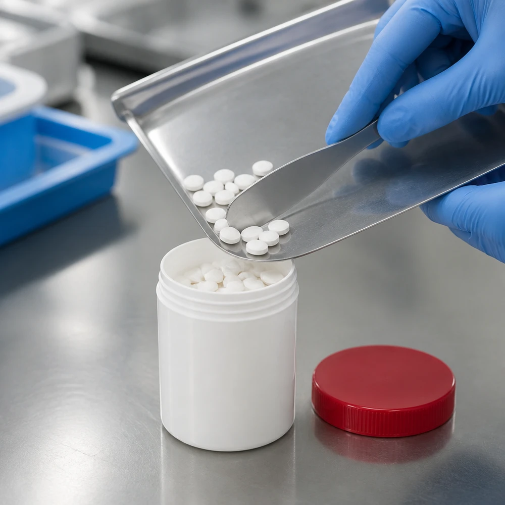 Hersluitbare witte PP-pot van 20 g met rode deksel voor het veilig bewaren van tabletten
