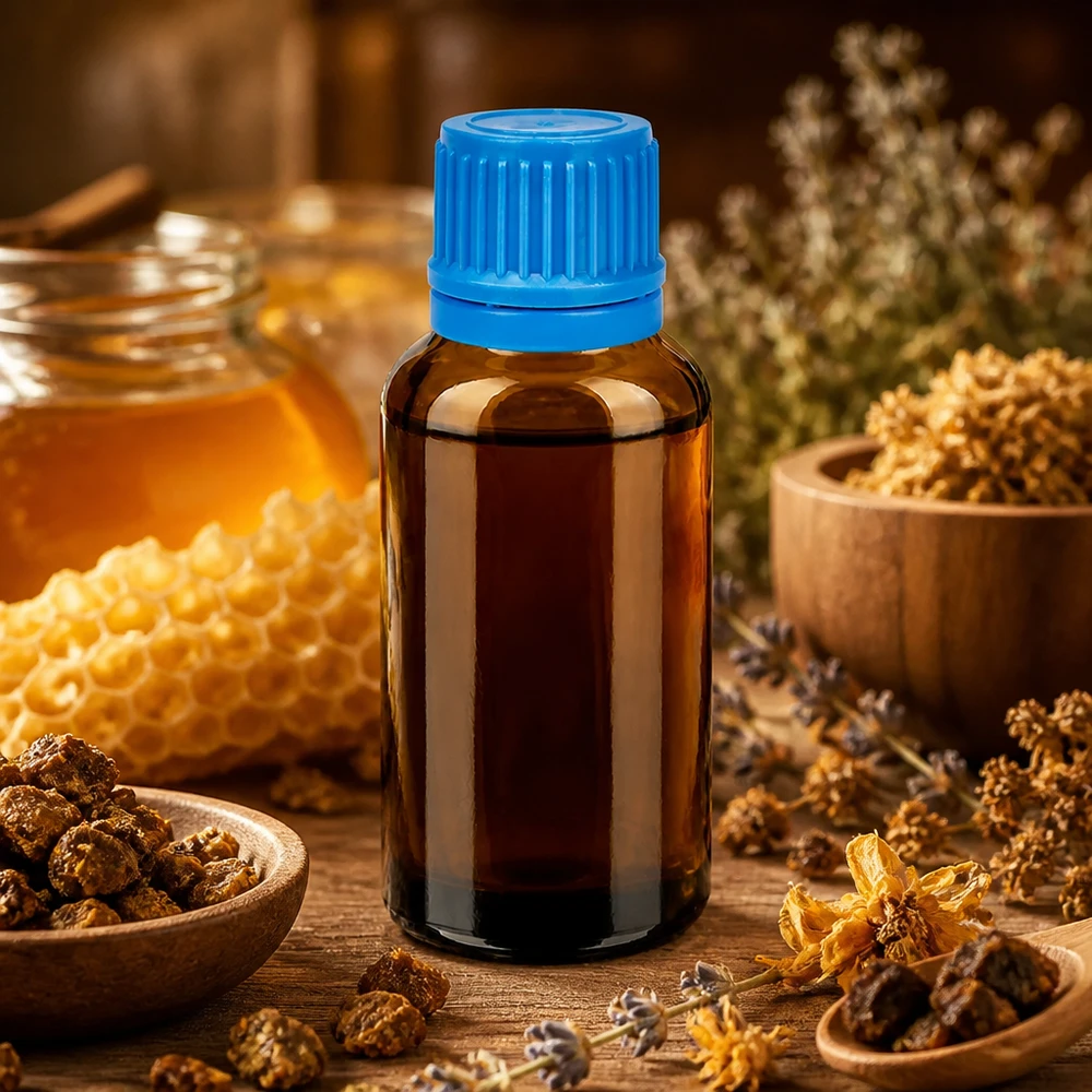 30ml BrownLine glazen fles met verzegelbare blauwe dop voor laboratoria en praktijken