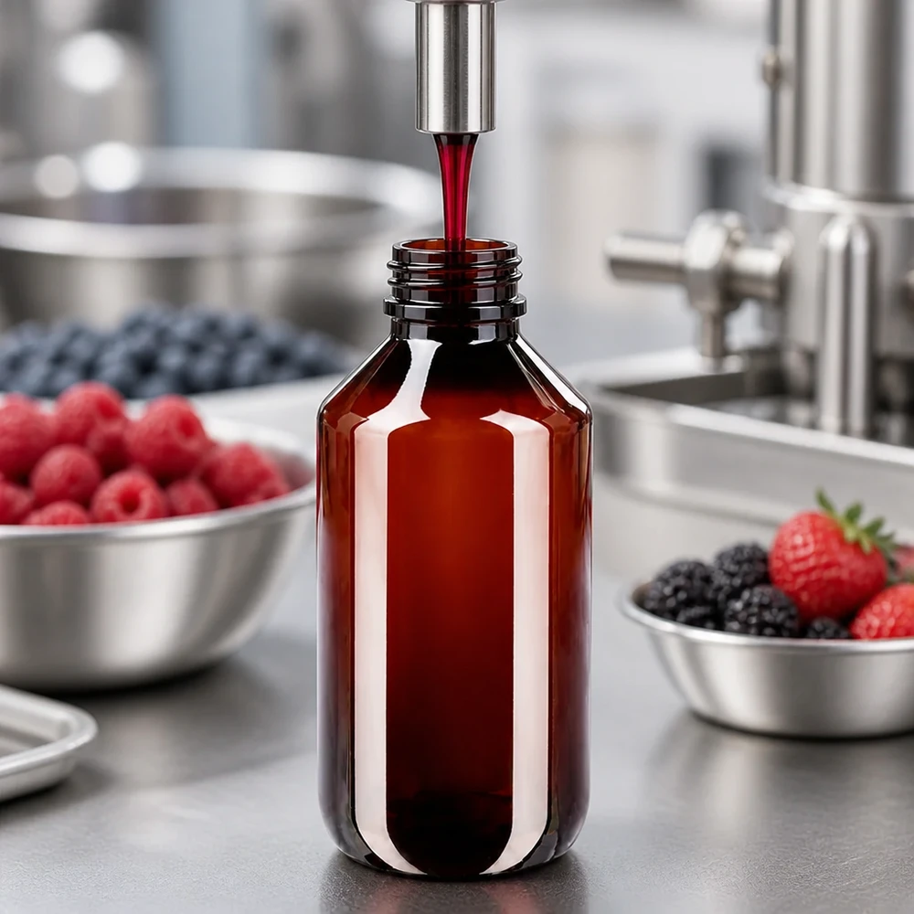 PET-fles 200ml met witte standaard OV Kleine bruine PET-fles van 200 ml met originele dop voor fruitextracten en siropen
