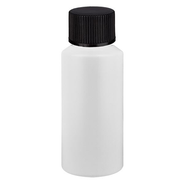 PET cilinderfles 30ml wit met schroefsluiting zwart PET cilinderfles 30ml wit met schroefsluiting zwart