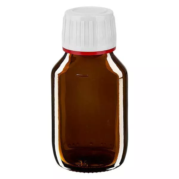 50ml Euro-medicijnfles bruin met witte schroefsluiting VR 50ml Euro-medicijnfles bruin met witte schroefsluiting VR