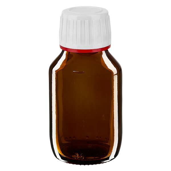 50ml Euro-medicijnfles bruin met witte schroefsluiting VR 50ml Euro-medicijnfles bruin met witte schroefsluiting VR