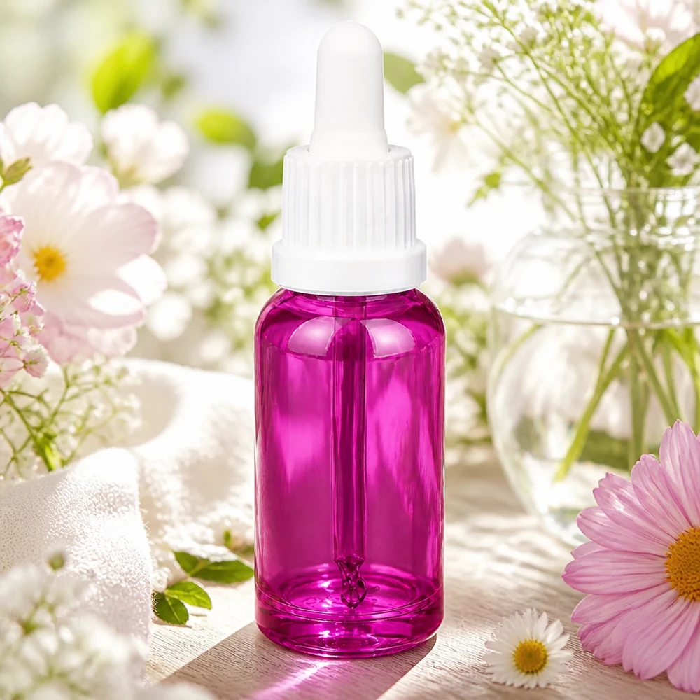 Glazen flesje van 20 ml in Purple Line-design met UV-bescherming voor lichtgevoelige stoffen