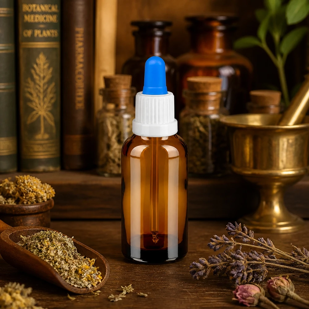 30ml pipetfles wit/blauw OV BrownLine UT18/30 30ml amberkleurig glazen flesje met witte draad - veilige opslag voor gevoelige stoffen