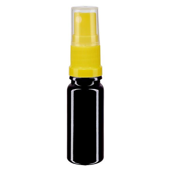 Fles van violet glas 10 ml met pompverstuiver geel Fles van violet glas 10 ml met pompverstuiver geel