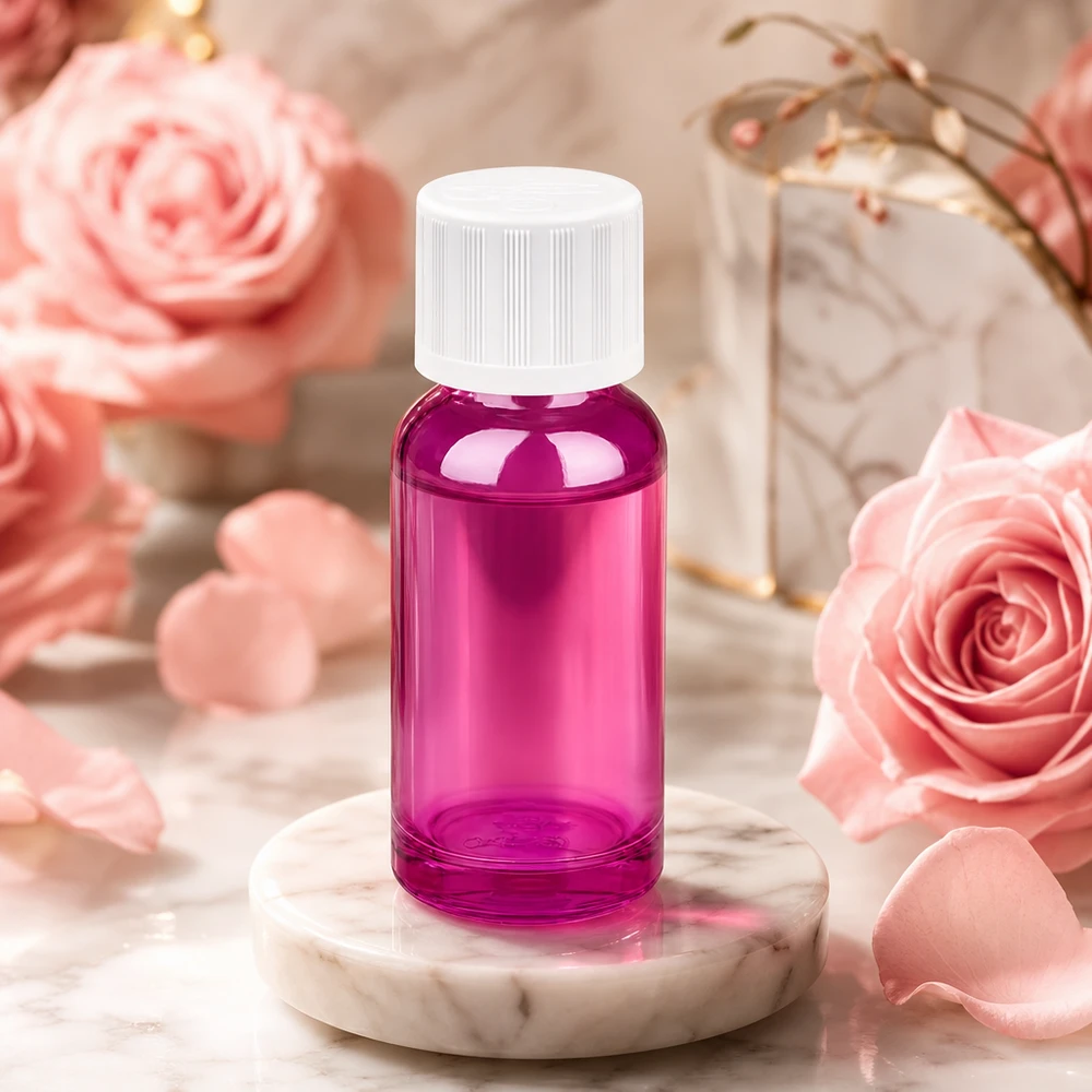 Elegant paars glazen flesje van 20 ml voor doe-het-zelf cosmetica en natuurlijke producten