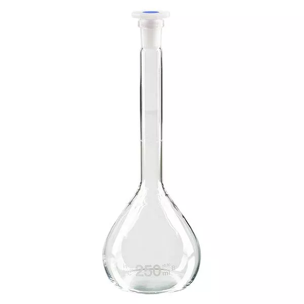 Maatkolven 250ml met slijpstuk 14/23 borosilicaat incl. PEHD stop