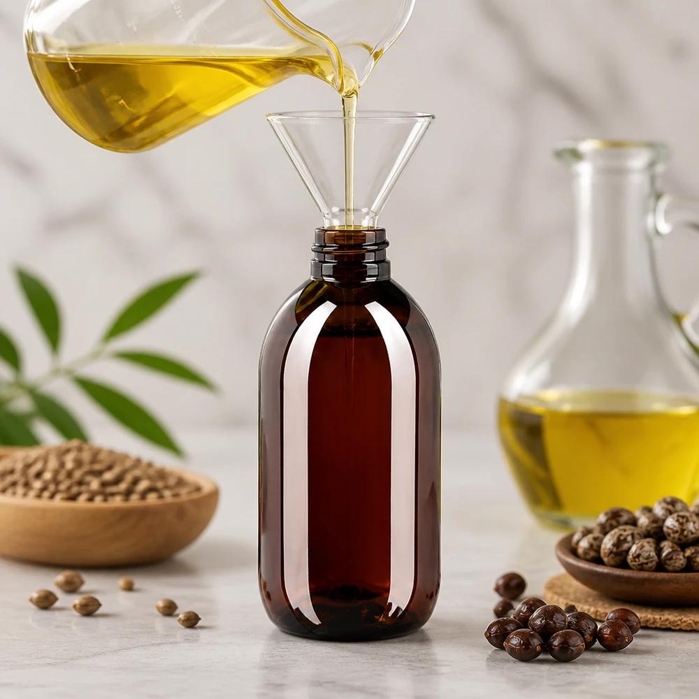 Stevige bruine fles van 250 ml, gemaakt van PET-kunststof, met een fraudebestendige sluiting