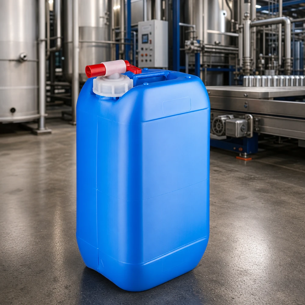 Voedselveilige blauwe jerrycan van 15 liter met handige aftapkraan en schroefdeksel