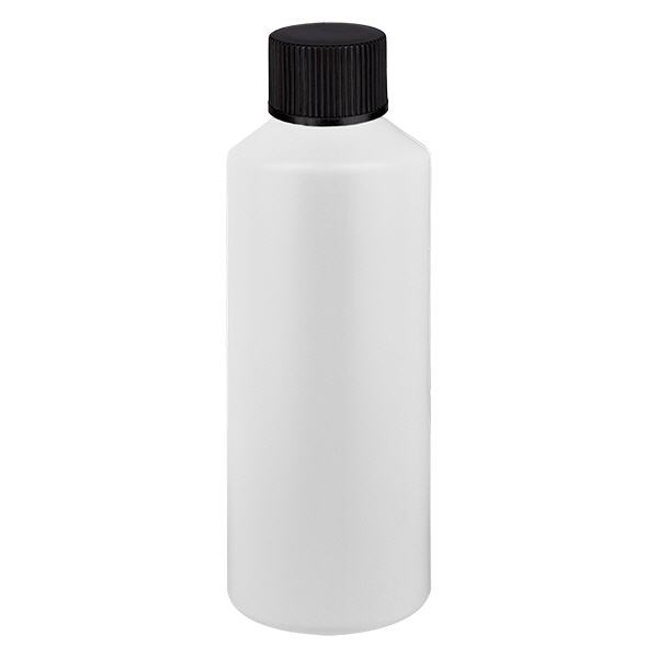 PET cilinderfles 100ml wit met schroefsluiting zwart PET cilinderfles 100ml wit met schroefsluiting zwart