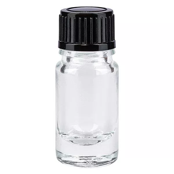 Helder glazen flessen 5ml met zwart druppelsluiting 1mm St Helder glazen flessen 5ml met zwart druppelsluiting 1mm St