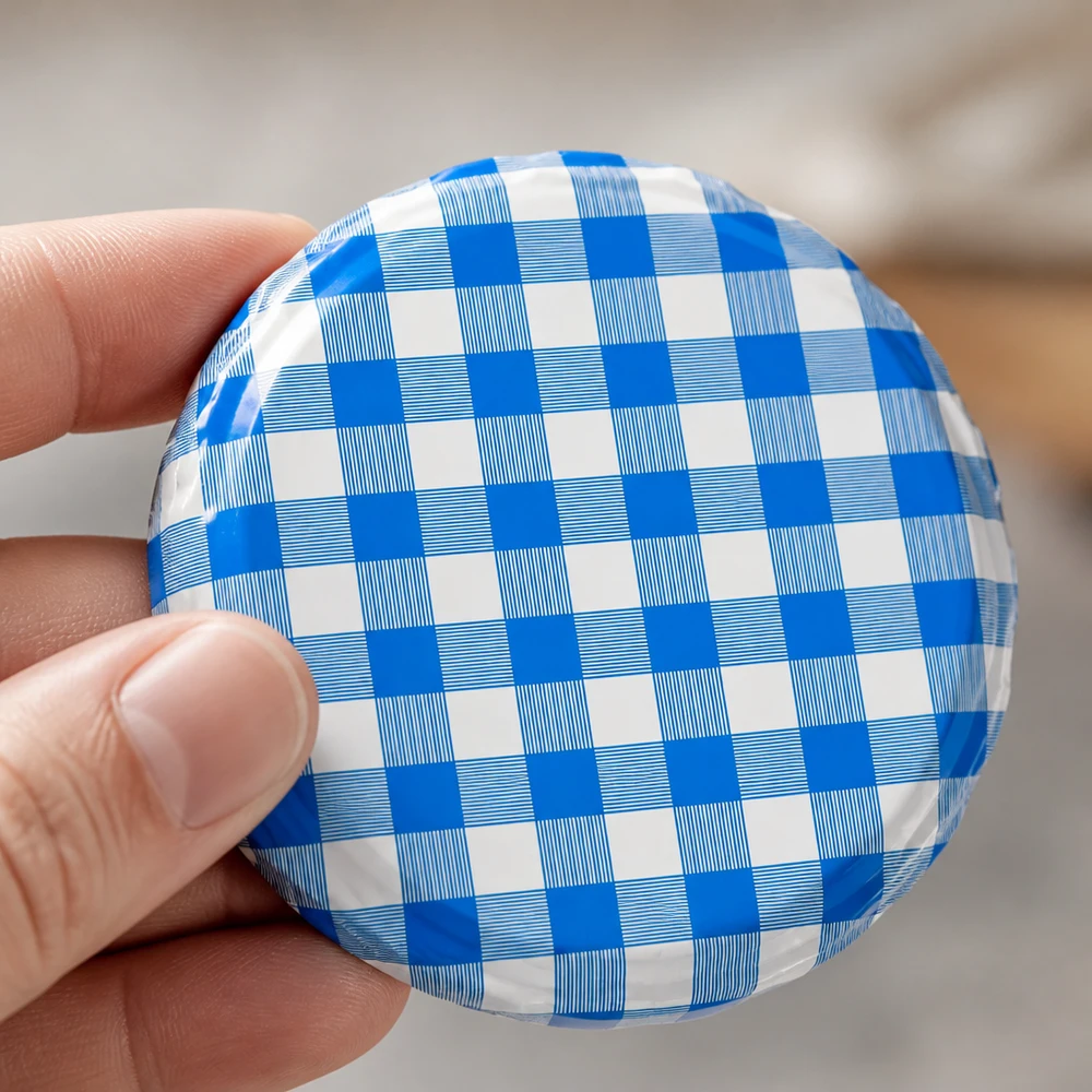 Conserveringsdeksel 82 mm, geruit, blauw-wit, BasicSeal TO82, voedselveilige coating