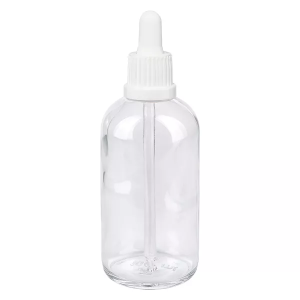 ClearLine-pipetflesje van 100 ml, van helder glas met een witte druppelaar