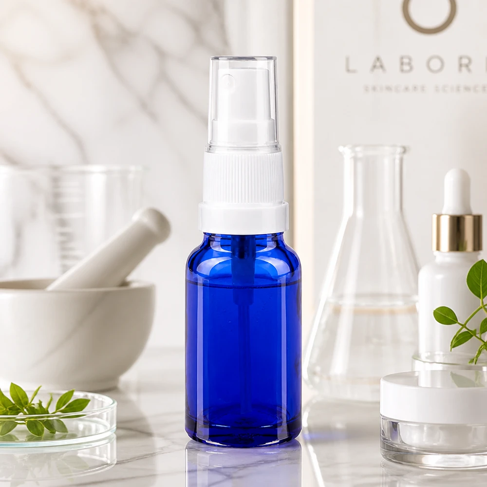 10ml glazen spuitfles in kobaltblauw met standaard schroefdop voor hergebruik