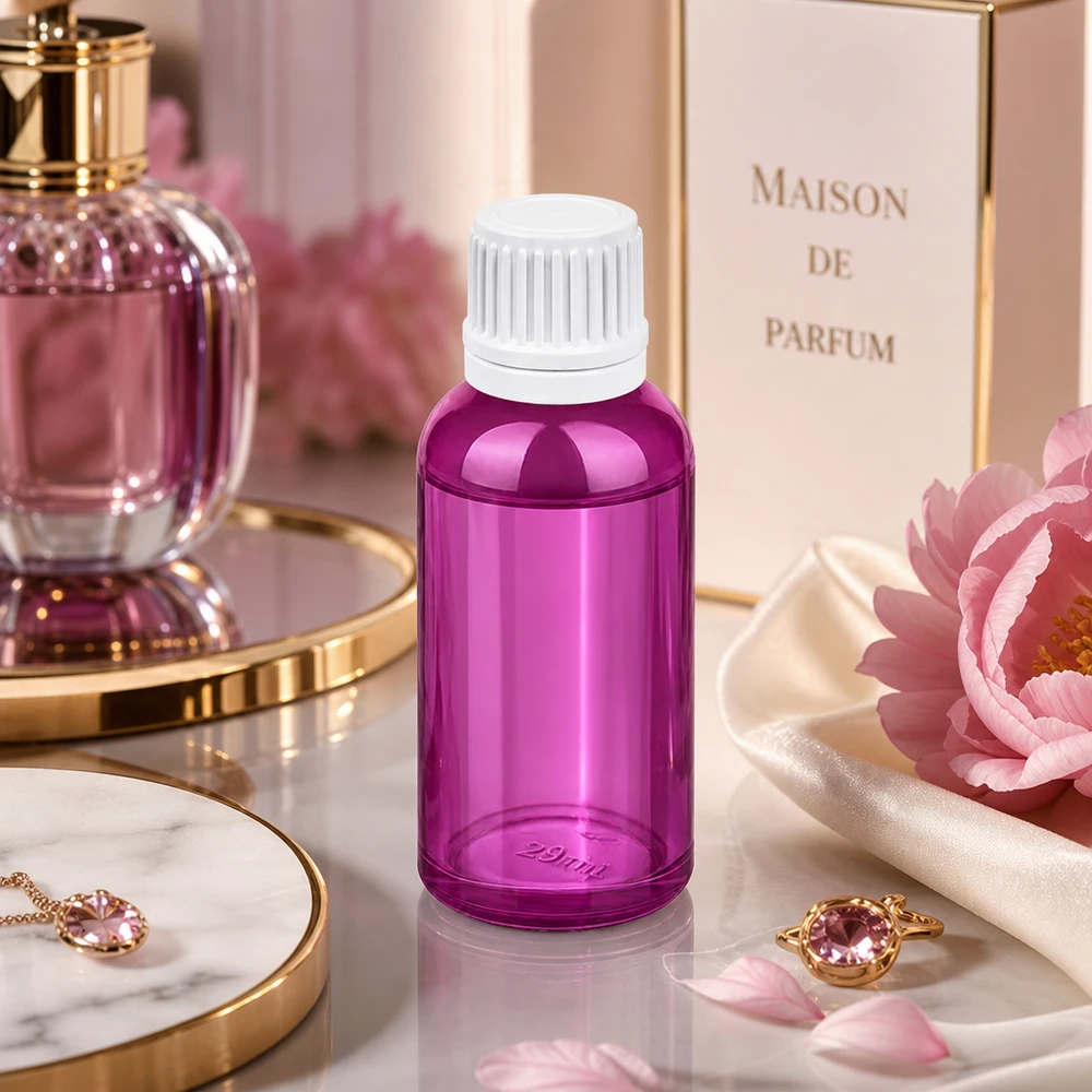 30ml druppelfles 0.7mm wit Originality schroefdop PurpleLine UT18/30 Elegant paars glazen flesje van 30 ml met witte druppeldop voor schoonheidsproducten