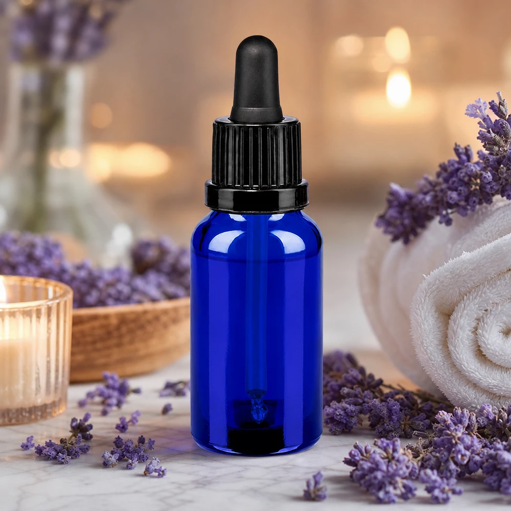 Blauw glazen flesje van 20 ml met druppelaar - UV-bescherming voor lichtgevoelige actieve ingrediënten en essentiële oliën
