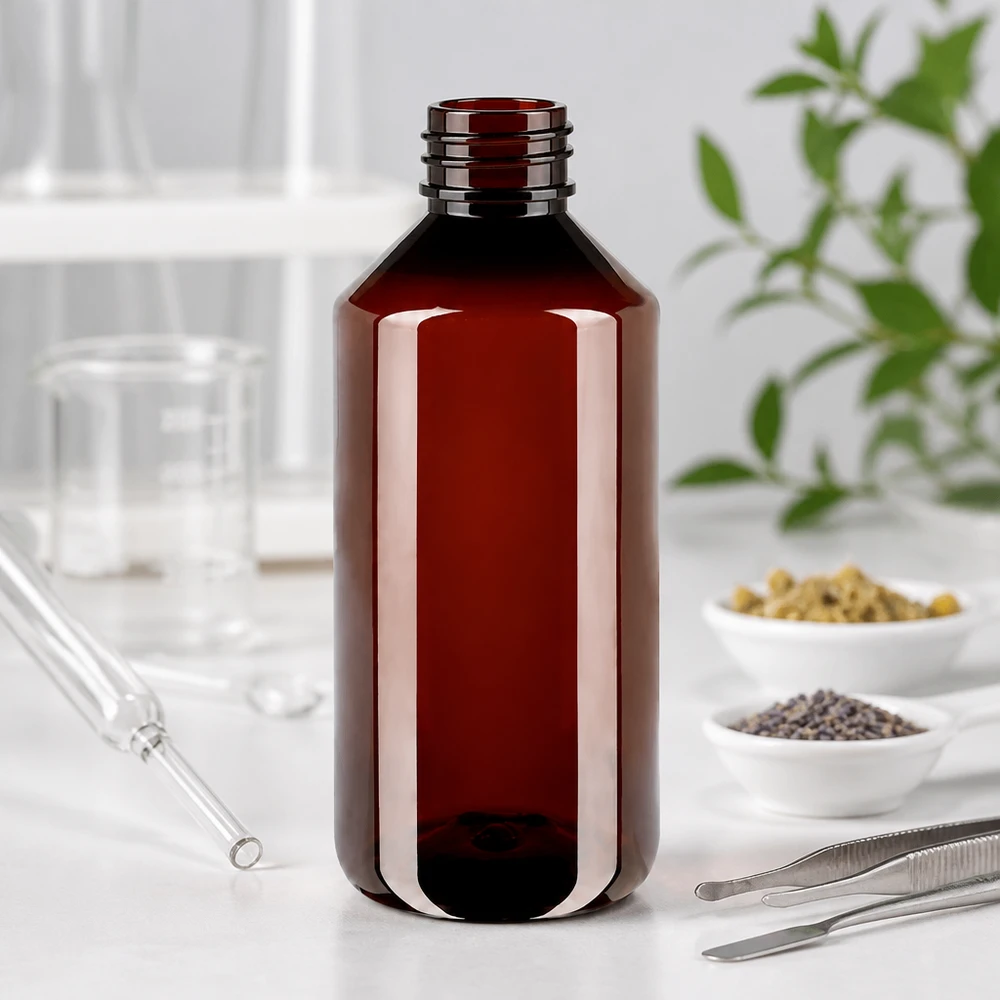 Donkerbruine plastic fles van 1000 ml met verzegelde sluiting, geschikt voor natuurlijke cosmetica
