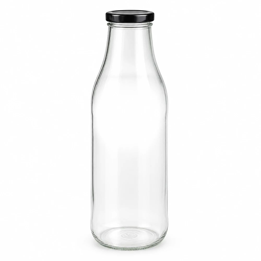 1000ml glazen fles met zwart BasicSeal deksel UN-gecertificeerd voor levensmiddelen en dranken
