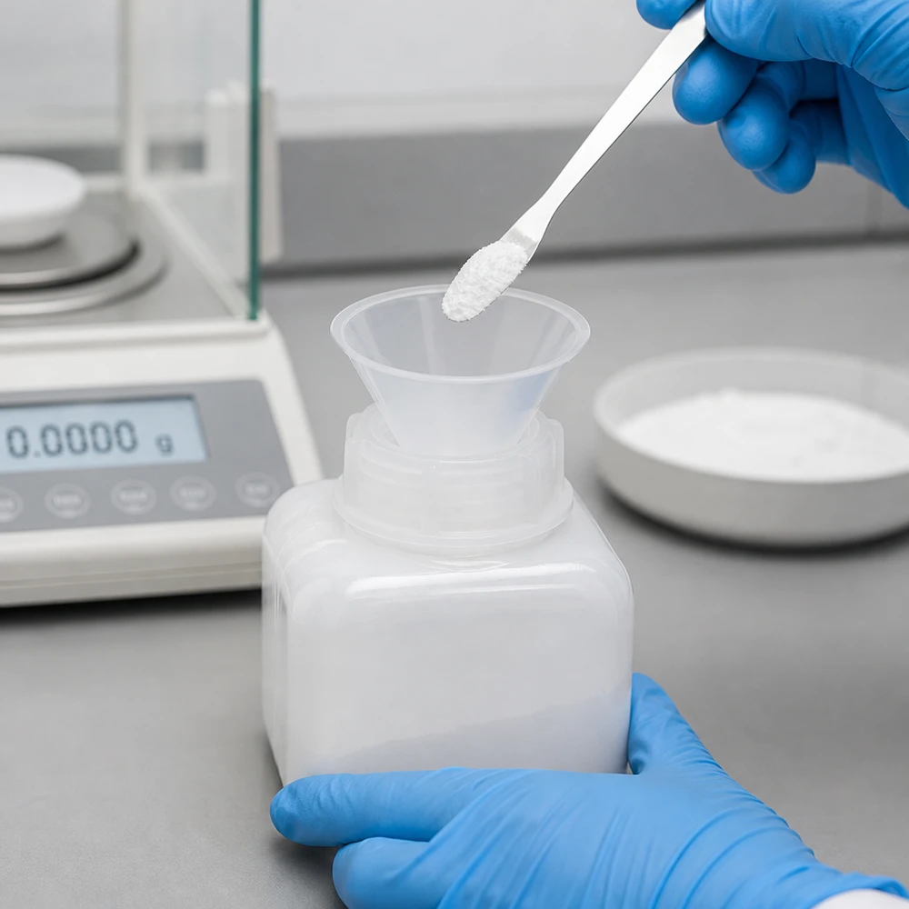 Chemische fles met brede hals, 250 ml, van PE-HD, voor het veilig opslaan van poeder en vaste stoffen in het laboratorium