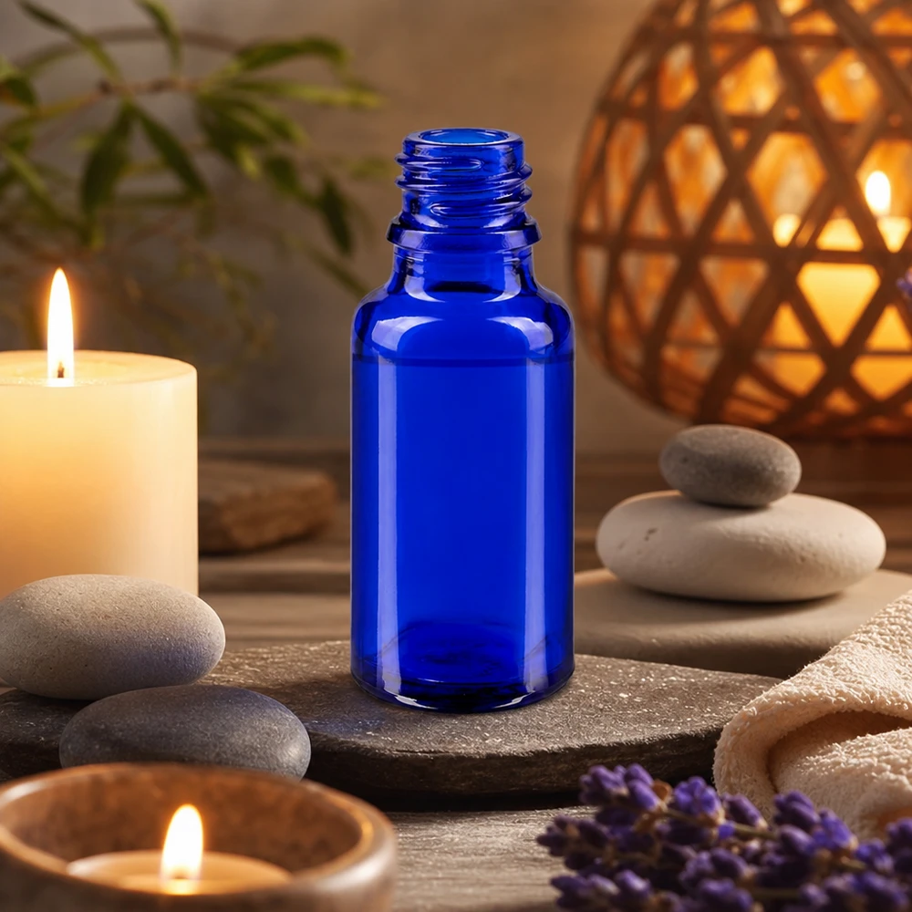 Blauwe ApoGlas fles 20ml met glad oppervlak voor het hygiënisch bewaren van natuurlijke producten