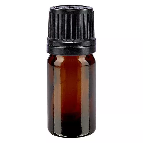 Bruine glazen fles 5ml met zwart druppelsluiting 1mm VR