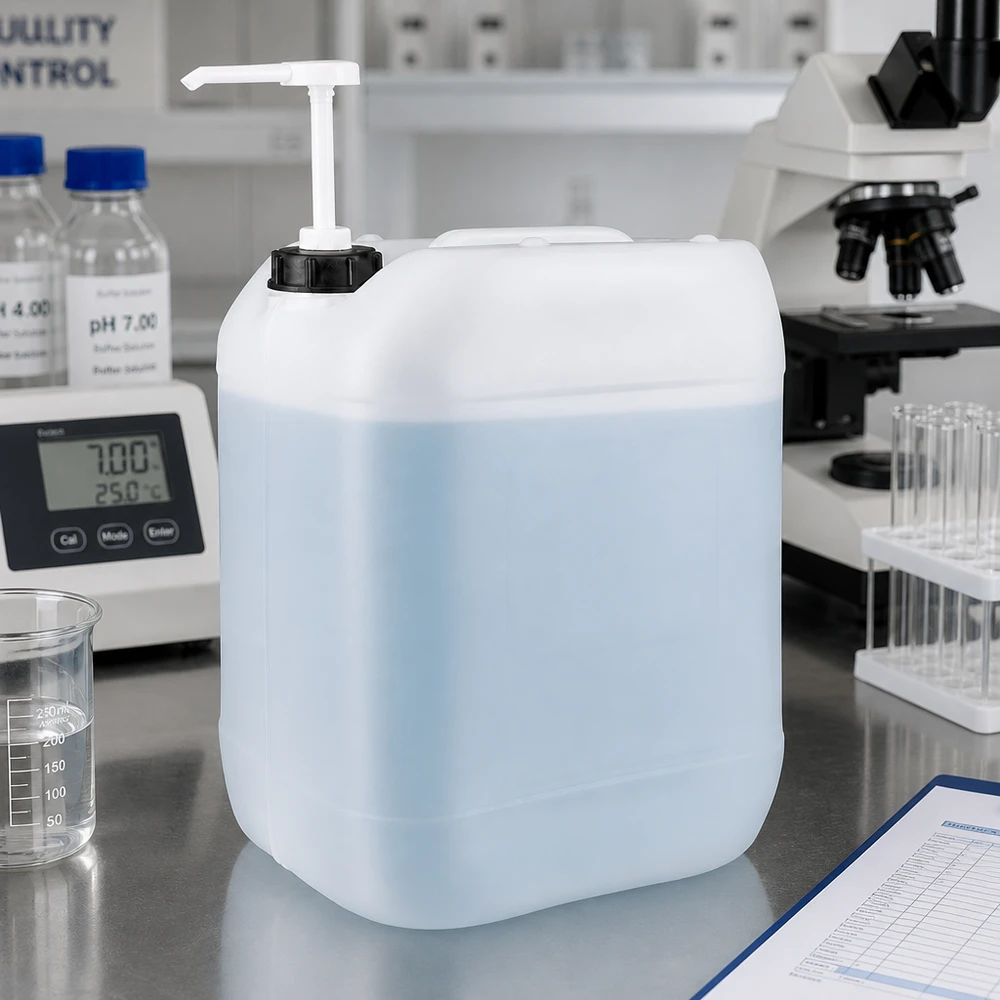 20l Jerrycan, UN-toelating, met doseerpomp Voedselveilige polyethyleen jerrycan van 20 liter met ergonomische doseerpomp, naturelkleurig