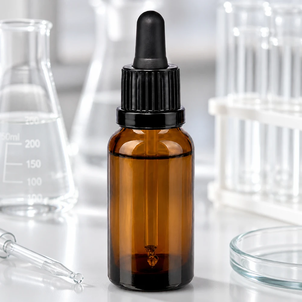 20ml pipetfles zwart OV BrownLine UT18/20 Lichtbeschermde pipetfles van 20 ml met zwarte druppelaar voor gevoelige vloeistoffen en extracten