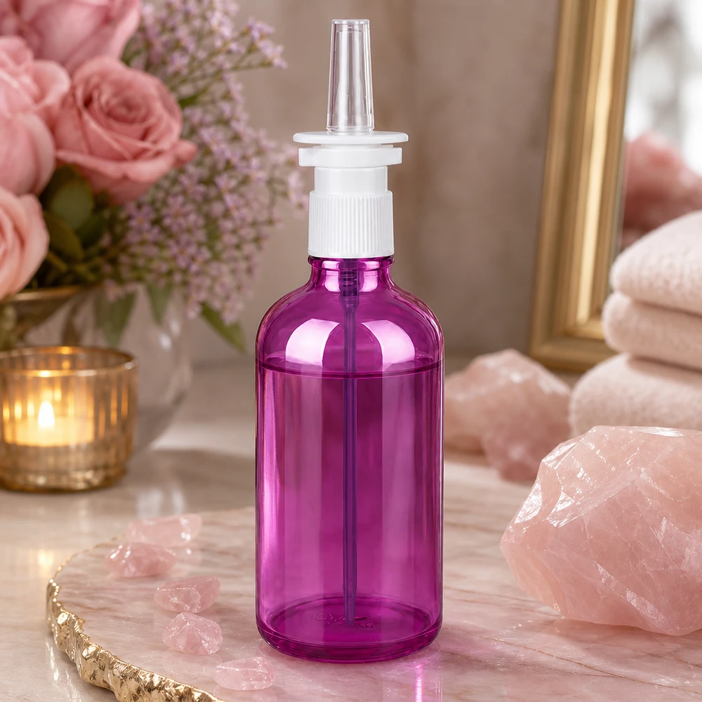 100ml neussprayfles wit/transparant standaard PurpleLine UT18/100 Klein handig neussprayflesje 100ml paars met wit pompje ideaal voor op reis en onderweg