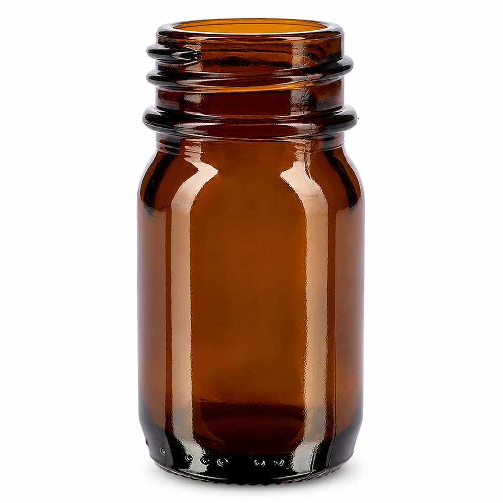 30ml flesje met wijde hals gemaakt van amberkleurig glas voor apotheken en laboratoria