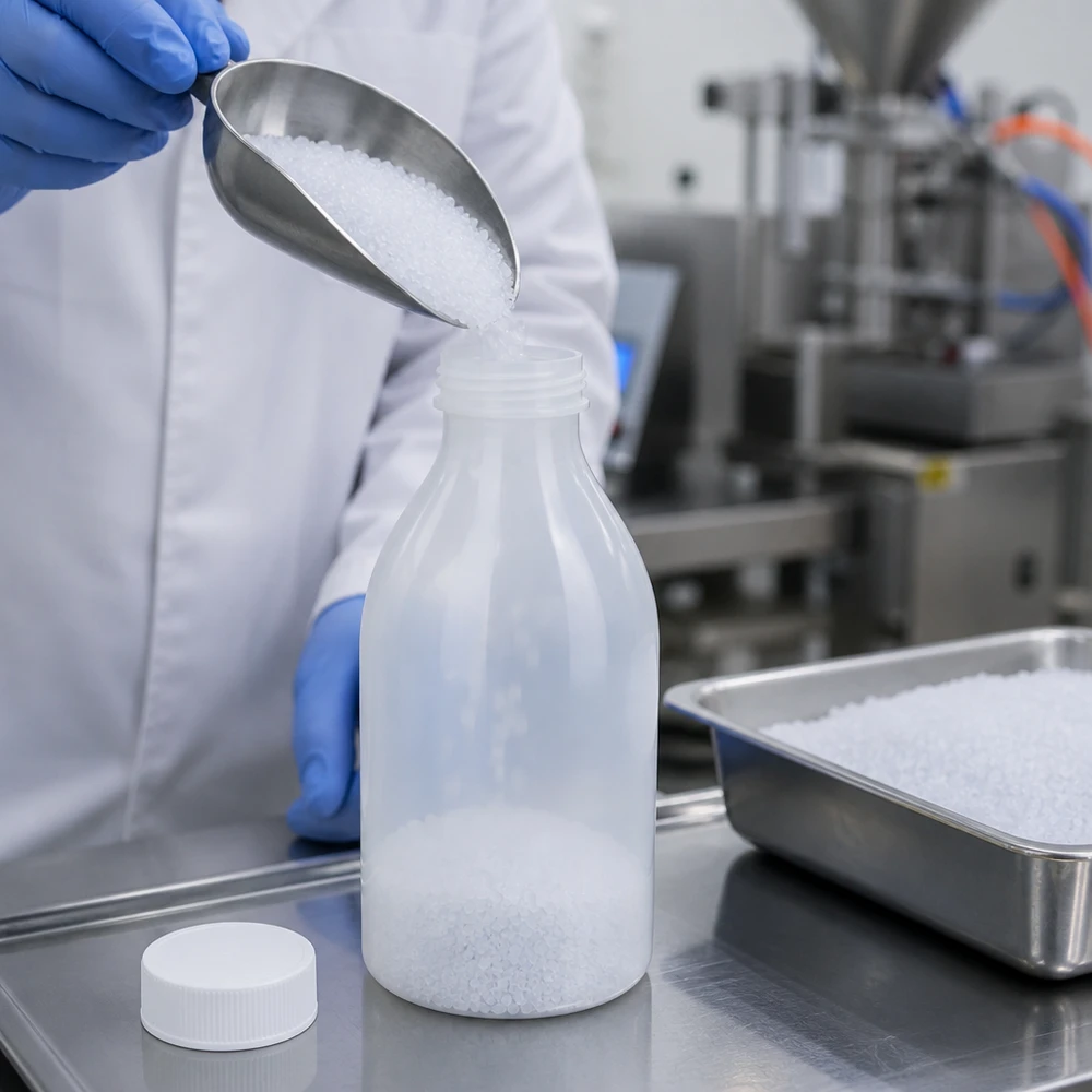 Nauwe hals laboratoriumfles 250ml met schroefsluiting Schroeffles van 250 ml met smalle hals, gemaakt van LDPE, voor het veilig bewaren van vaste stoffen