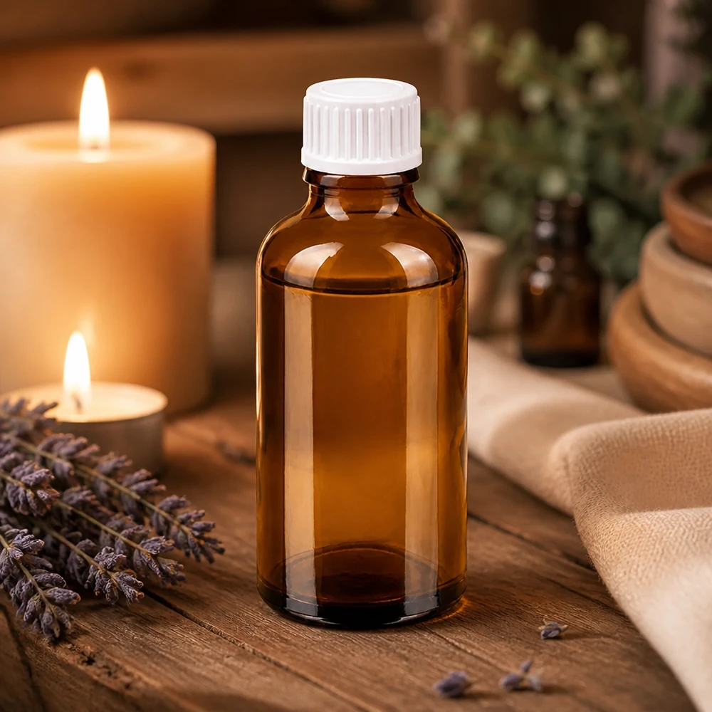50ml druppelflesje 0.9mm wit STD BrownLine UT18/50 50ml amberkleurig glazen flesje met 0,9mm druppelopening ideaal voor essentiële oliën en homeopathische middelen