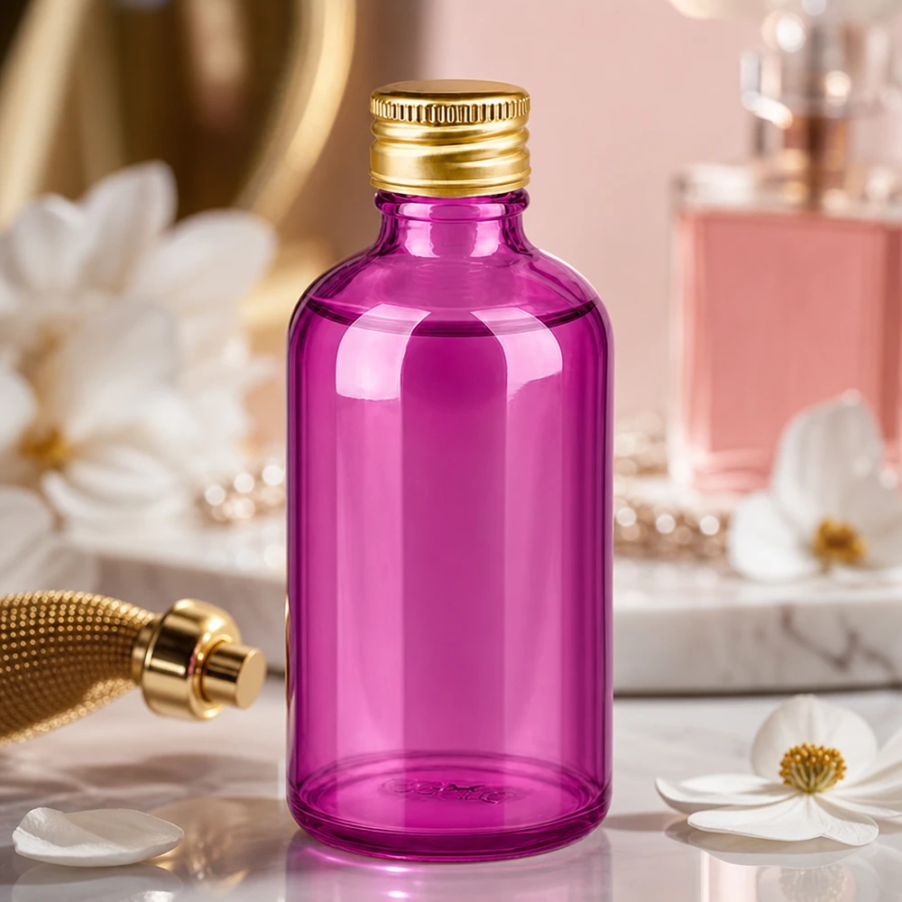 100ml fles 11mm schroefdop aluminium gouden standaard PurpleLine. UT18/100 Compacte 100 ml violette glazen fles met standaard schroefdraad, perfect voor reisformaten en monsters