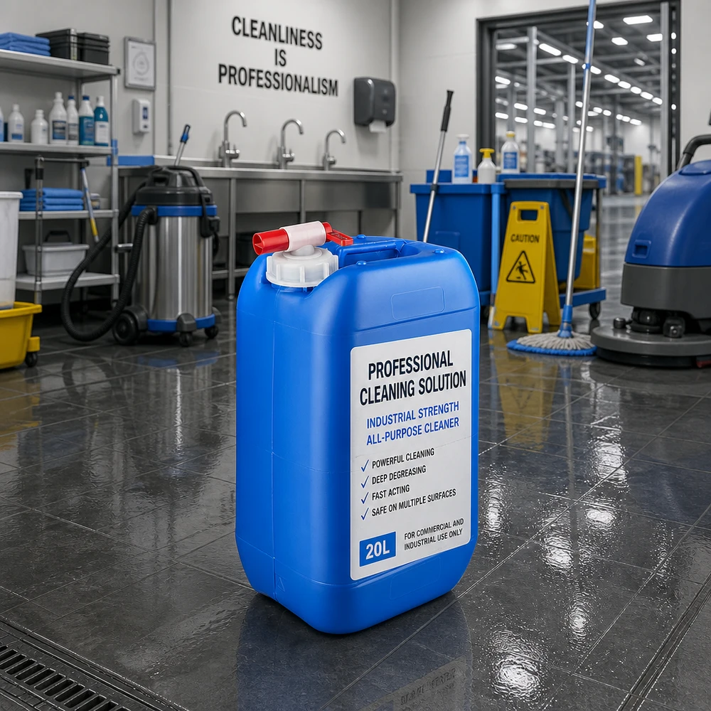 Canister 15 liter blauw met aftapkraan Professionele voorraadcontainer van 15 liter, blauw, met aftapkraan voor industriële reinigingsmiddelen