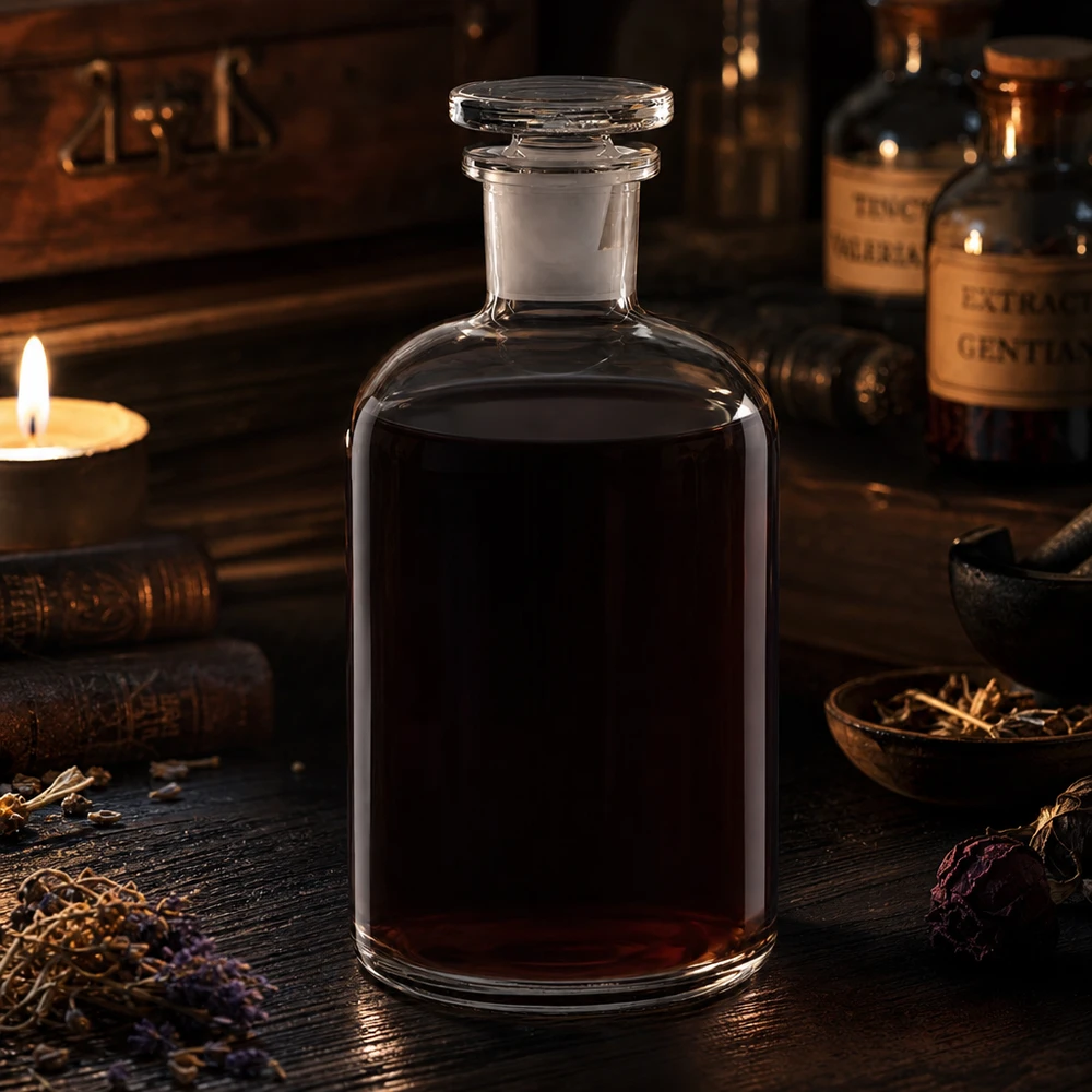 Handgeblazen, ronde schouderfles van 500 ml, met stop, voor essences en distillaten