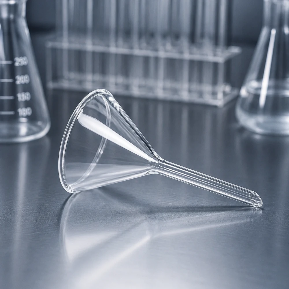 Trechter van hittebestendig borosilicaatglas met een diameter van 45 mm voor veilig decanteren in het laboratorium