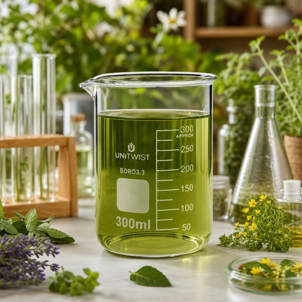 Beker 300ml borosilicaat, lage vorm UNiTWIST Becherglas van 300 ml, gemaakt van hittebestendig borosilicaatglas 3.3, voor kruidenextractie en natuurlijke cosmetica