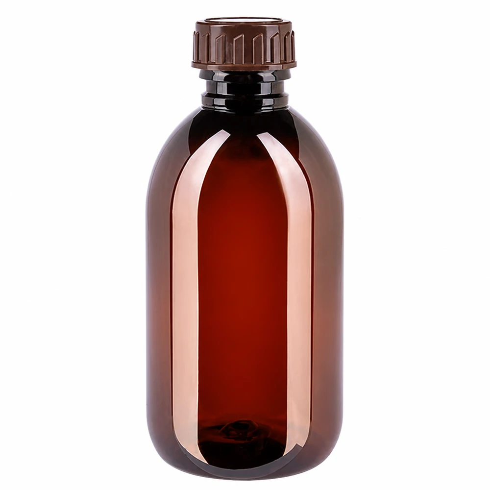 PET fles 250ml met bruine dop standaard Pharmazeutische 250ml PET Braunglasflasche mit braunem Standardverschluss wiederverschließbar