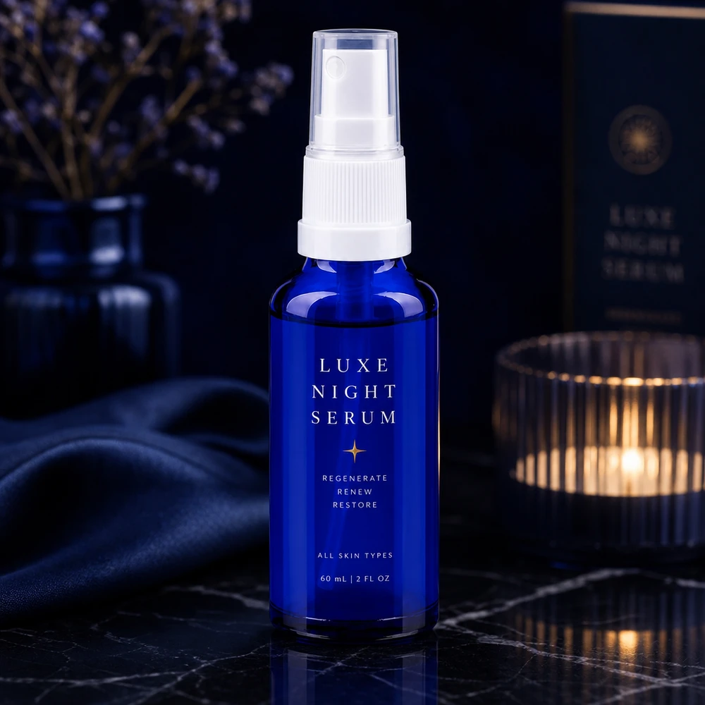 Blauwe glazen flessen 30ml met wit pompverstuiver Slanke blauwe glazen spuitfles met witte spuitkop voor hoogwaardige huidverzorgingsproducten