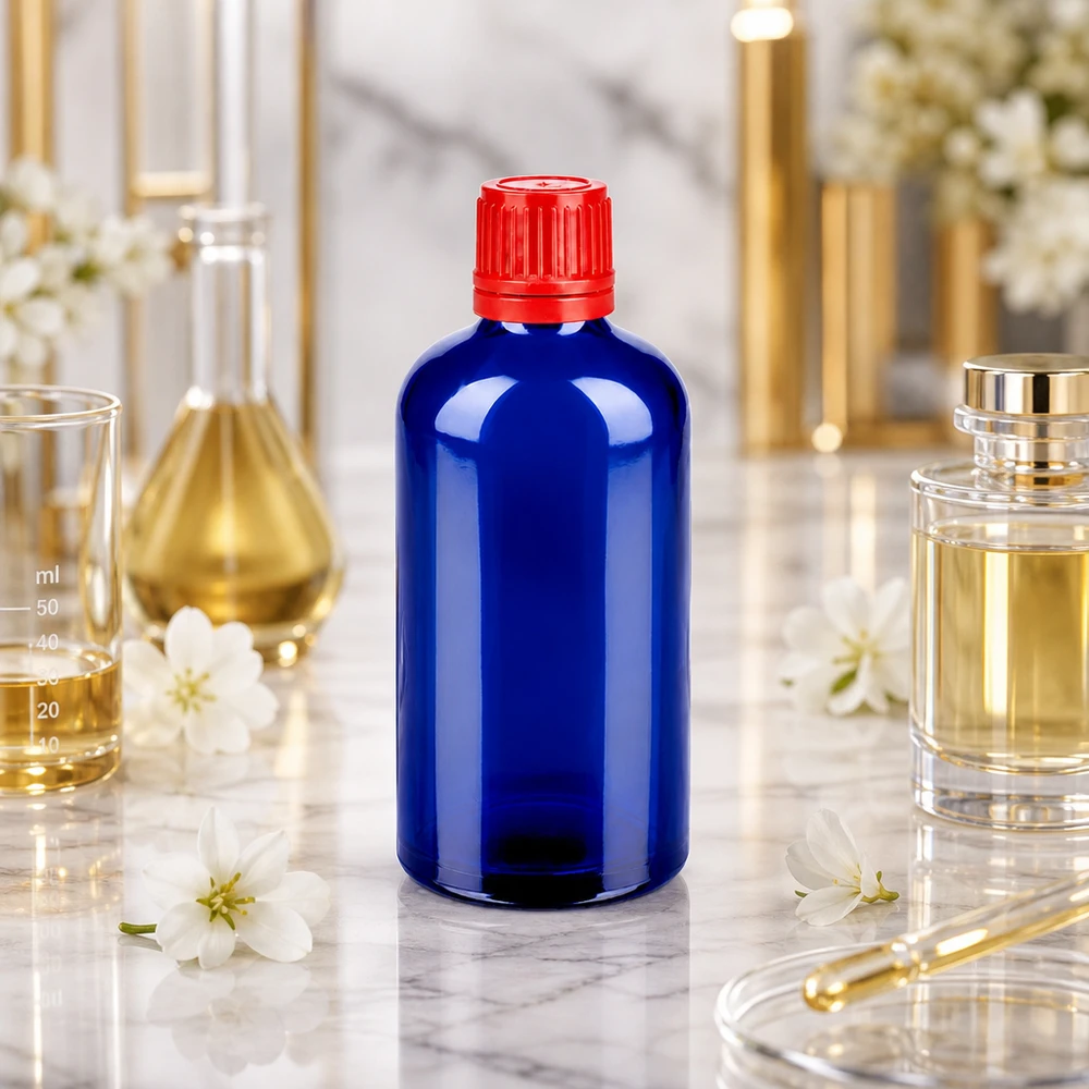 100ml fles 11mm SV rood OV BlueLine UT18/100 100ml SV fles UT18 met optimale verzegeling dankzij 11mm schroefdop in rood