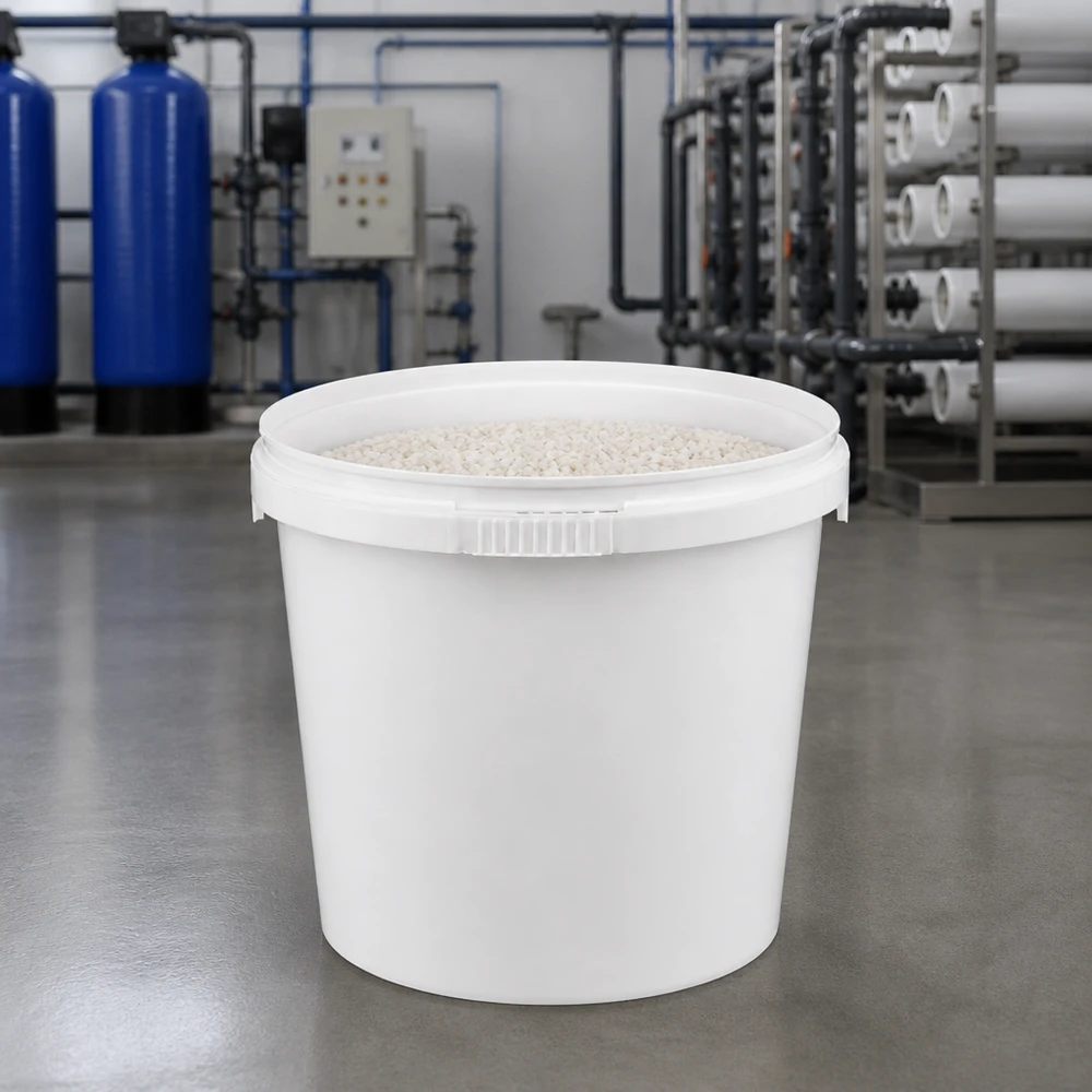 Stapelbare kunststof emmer van 1 liter, gemaakt van PP, wit, zonder deksel, voor industriële toepassingen