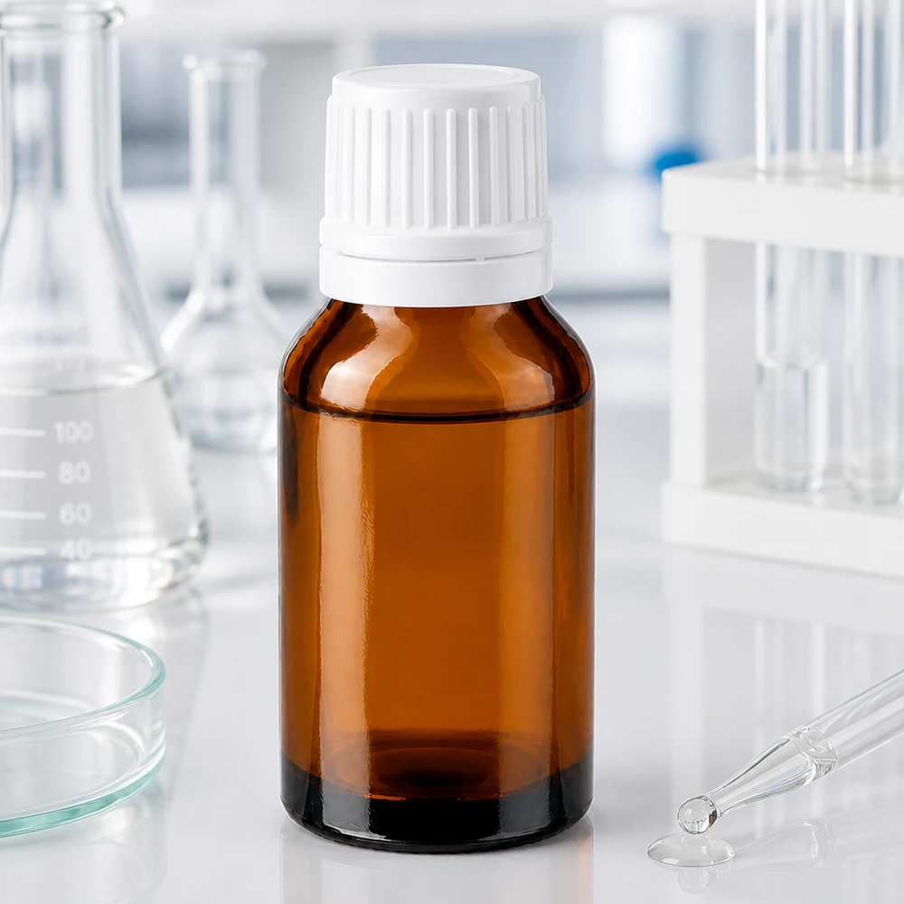 30 ml UV-werende bruine glazen fles met kindveilige witte dop voor medicijnen